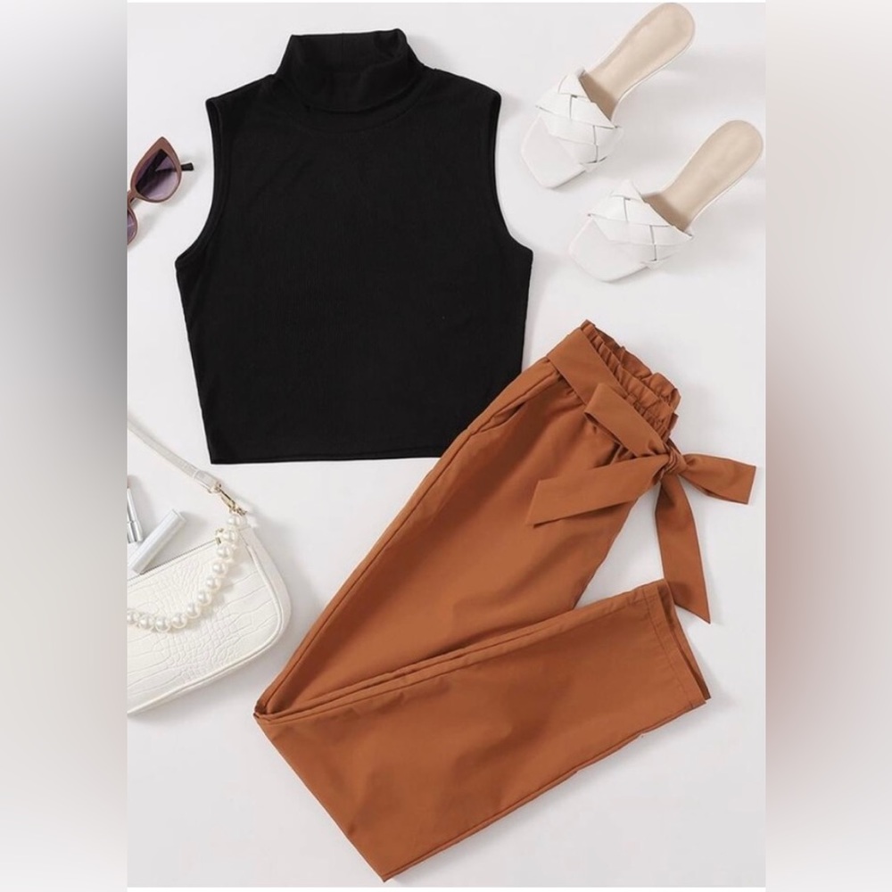 BLACK, MOCK NECK TANK TOP